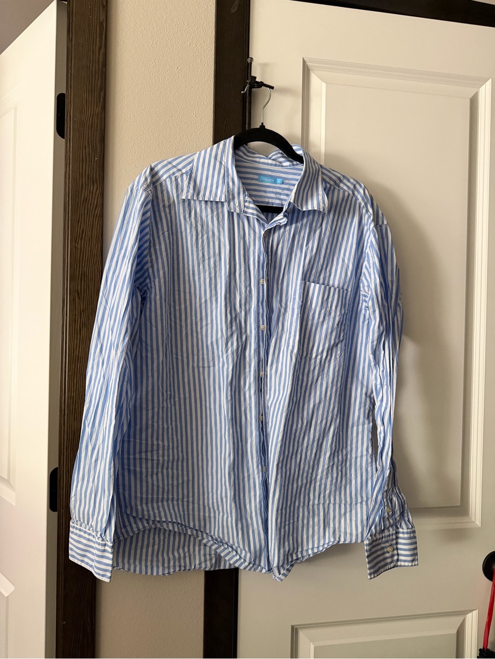 J. McLaughlin Light Blue and White Striped Button-Down Shirt